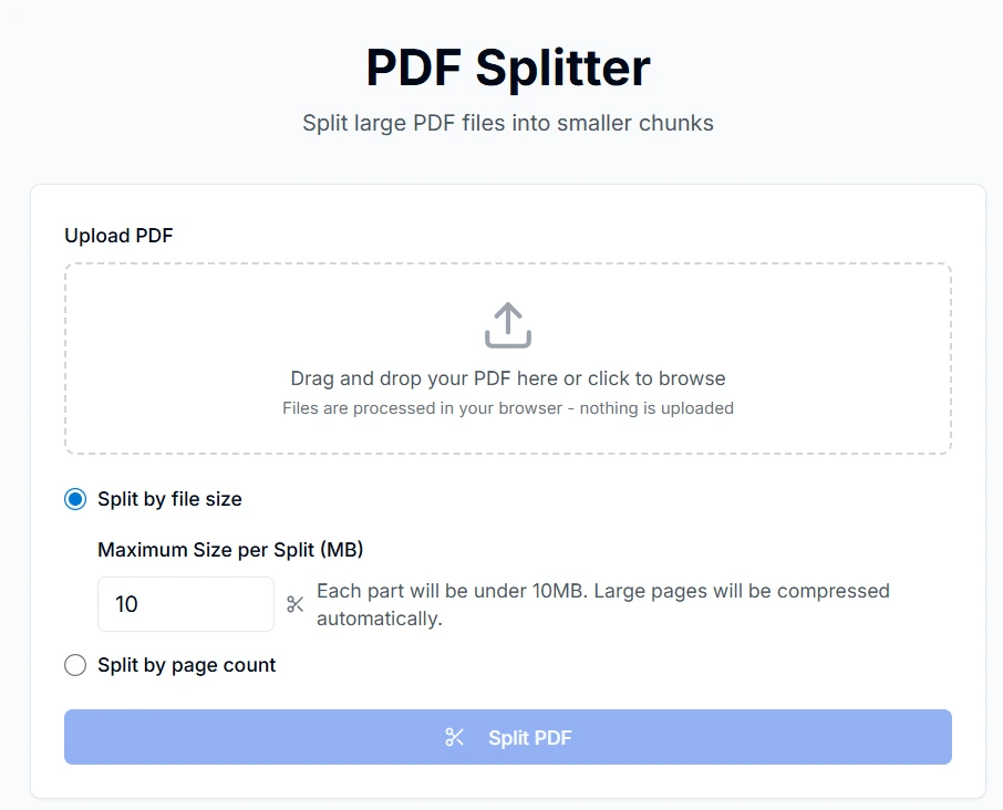 PDF Splitter Web App (Freelance)